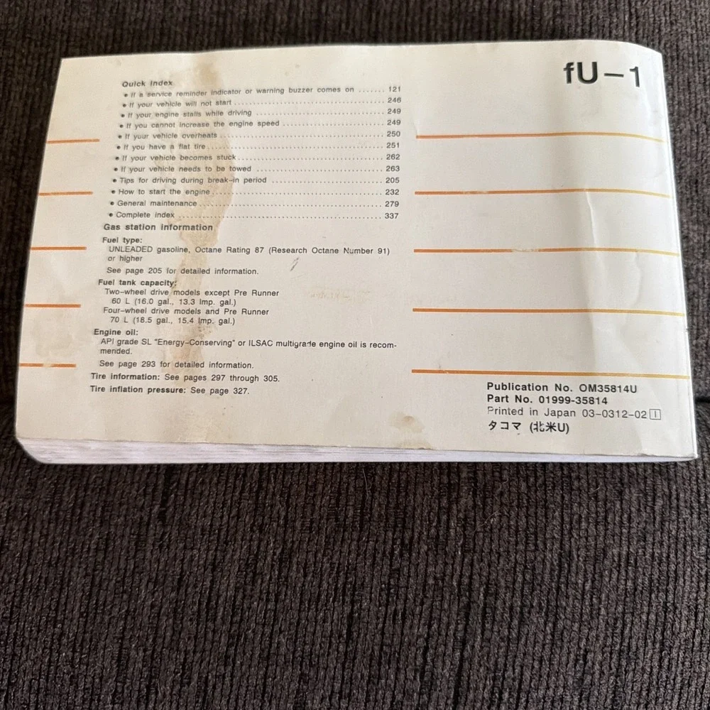 Toyota Tacoma 2004 Owner's Manual Owners Handbook Original Printed In Japan